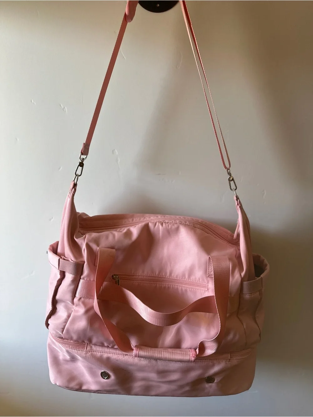 Quilted Pink Baby Diaper Bag Tote with Adjustable Strap